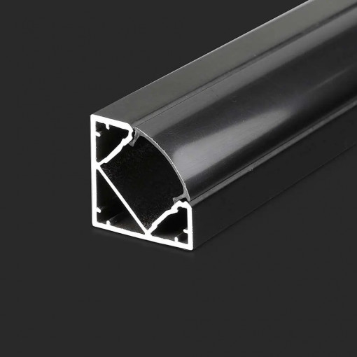 Profil aluminiu banda led, de colt, cu margine, negru, 2 metri, V-TAC