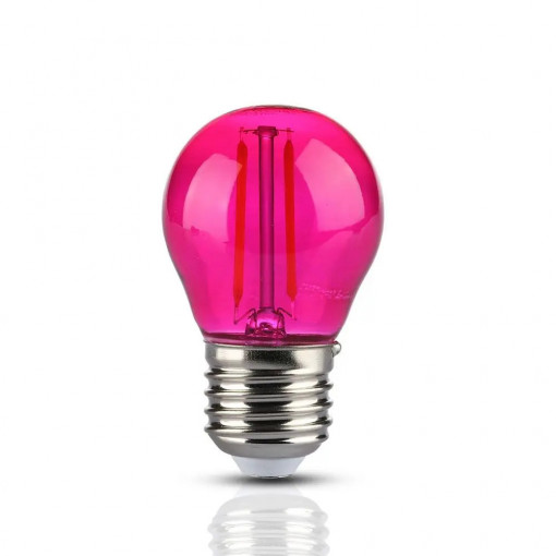 Bec led filament 2W(10W), dulie E27, forma G45, sticla roz, V-TAC