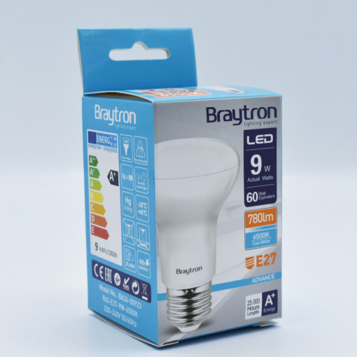 Bec led R63 9W (60W) Braytron, E27, 780lm, lumina rece (6500K), clasa energetica F