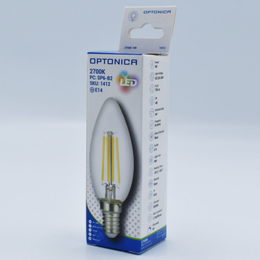 Bec LED Vintage 6W(49W) Optonica, E14, C37, 730 lm, lumina calda (2700K), clasa energetica E