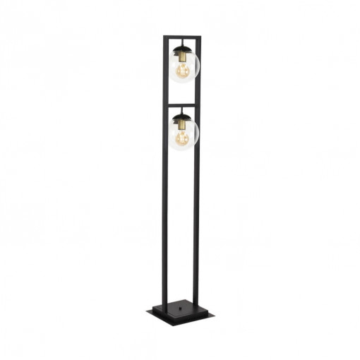 Lampadar REY PT2, metal, sticla, negru, 2 becuri, dulie E27, 107004, Klausen