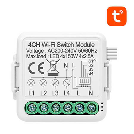 Modul Smart Switch WiFi N-WSM01-4 TUYA, 4 canale, Avatto