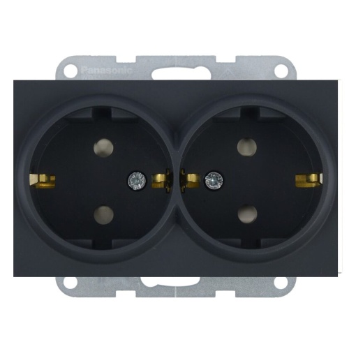 Priza dubla cu impamantare, protectie copii, 16A, IP20, Night, Panasonic Karre Plus 55 Soft Touch