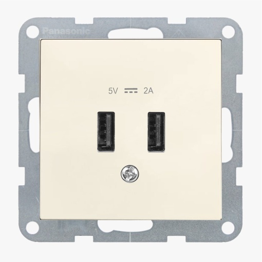 Priza dubla USB A 5V 2A, IP20, Bej, Panasonic Karre Plus 55