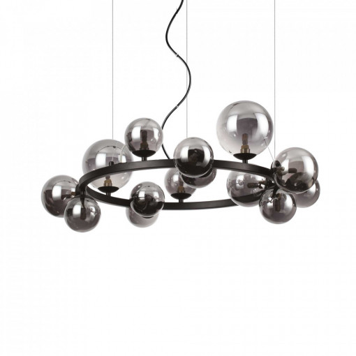 Lustra PERLAGE SP14 rotund, metal, sticla, negru, 14 becuri, dulie G9, 271385, Ideal Lux