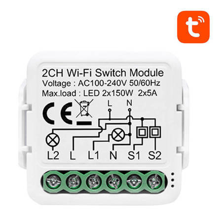 Modul Smart Switch WiFi N-WSM01-2 TUYA, 2 canale, Avatto