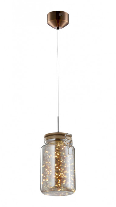 Pendul LED JAR SP1, metal, sticla, cupru, ambra, 1 bec, 5W, 200 lm, lumina calda (3200K), 142029, Klausen