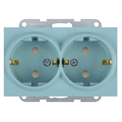 Priza dubla cu impamantare, protectie copii, 16A, IP20, Turcoaz, Panasonic Karre Plus 55 Soft Touch