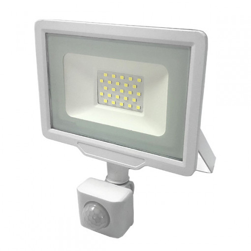 Proiector LED 30W cu senzor, 2400lm, IP65, lumina rece 6000K, alb, Optonica