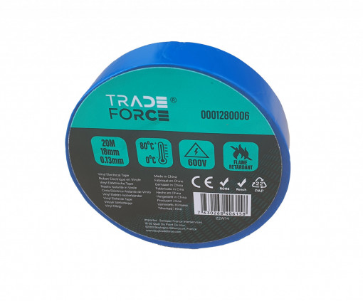 Banda izolatoare PVC ignifuga, 20mx18mm, 600V, 0-80C, albastra, Tradeforce