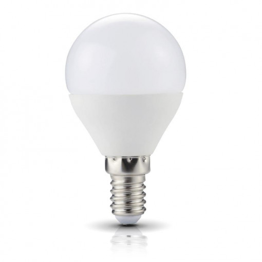 Bec LED sferic Kobi, E14, 7W(50W), 525 lm, lumina calda (3000K), opal, clasa energetica F