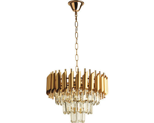 Candelabru Mirrage, 5 becuri, dulie E14, auriu, transparent, metal, sticla, Klausen [1]- savelectro.ro