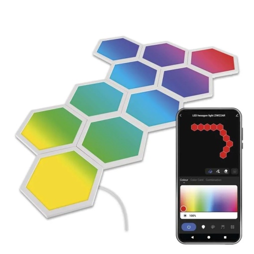 Kit lumină smart GoSmart Hexagon 10 panouri, 19W, RGBIC, WiFi