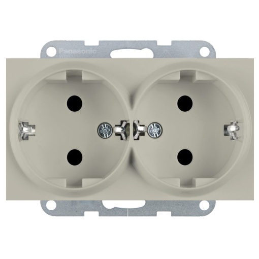 Priza dubla cu impamantare 16A, IP20, Sandstone, Panasonic Karre Plus 55 Soft Touch