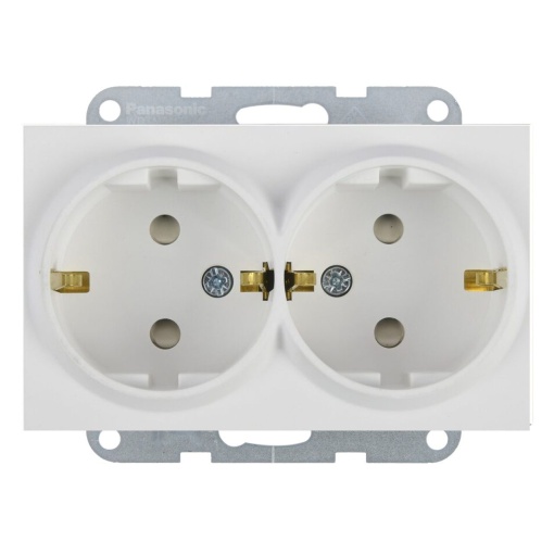 Priza dubla cu impamantare, protectie copii, 16A, IP20, Seashell, Panasonic Karre Plus 55 Soft Touch