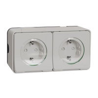 Priza Schneider Electric Mureva Styl dubla, 2P+E, 16A, Schuko, IP55, alb