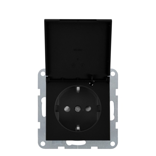 Priza simpla cu impamantare si capac, protectie copii, 16A, IP20, Negru, Panasonic Karre Plus 55