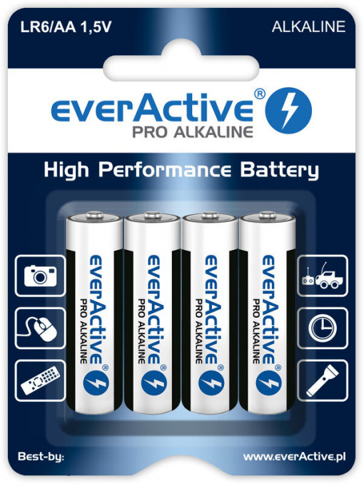 Set 4 baterii R6 AA Alkaline, everActive Pro Alkaline