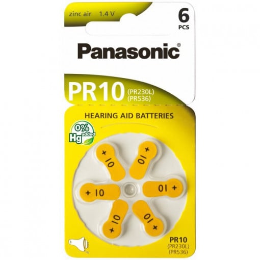 Set 6 baterii pentru aparat auditiv Panasonic PR10/PR230L/PR536/PR70