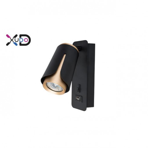 Spot Xudo, 1xGU10, orientabil, USB 5V 2A, auriu+negru