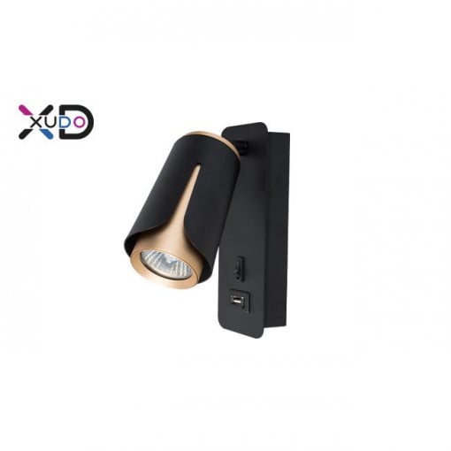 Spot Xudo XD-IK270B, orientabil, USB, 1xGU10, auriu+negru, IP20, Masterled