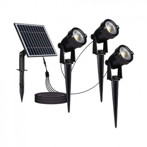 Stalpi de gradina solari LED, 3X1.2 W, lumina calda (3000 K), negru, IP65,V-TAC
