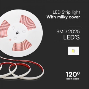 Banda LED SMD 2025 V-TAC, Lumina Calda (3000K), 12.5W/m, 1100lm/m, 286 LEDuri/m, 10m, IP65 [4]- savelectro.ro