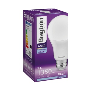 Bec led 13W(90W) Braytron, A65, E27, 1350lm, lumina neutra(4000K), clasa energetica F [4]- savelectro.ro