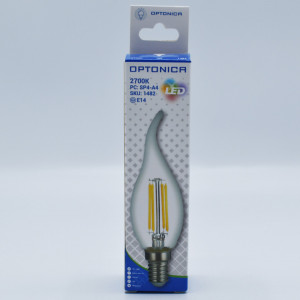 Bec led flacara Vintage filament 4W (35W), E14, C35T, 400lm, lumina calda (2700K), clar, Optonica