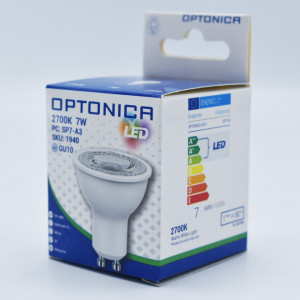 Bec led GU10 7W (40W), 560 lm, 38 grade, lumina calda (2700K), semiclar, Optonica