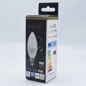 Bec led lumanare 9W (90W), E14, 900 lm, lumina rece (6000K), A+, opal, Kobi