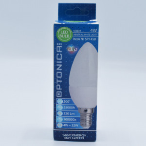 Bec led lumanare 4W (32W), E14, 320lm, lumina rece (4500K), opal, Optonica