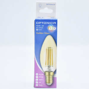 Bec led lumanare Vintage 4W (27W), E14, C37, 400 lm, lumina calda (2500K), Optonica