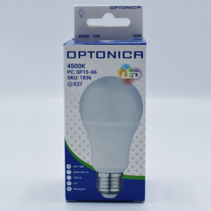 Bec led 15W (90W), E27, A65, 1350lm, lumina neutra (4500K), opal, Optonica