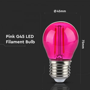 Bec LED roz 2W V-TAC, G45, filament, E27, 60 lm, sticla colorata, lumina decorativa [4]- savelectro.ro