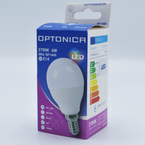 Bec led sferic 6W (35W), E14, G45, 480lm, lumina calda (2700K), opal, Optonica