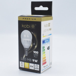 Bec led sferic 9W (90W), E14, 900 lm, A+ , lumina calda (3000K), Kobi