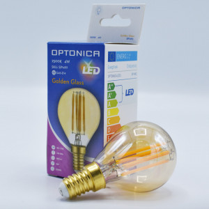 Bec led sferic Vintage filament 4W (27W), E14, G45, 400lm, lumina calda (2500K), auriu, Optonica