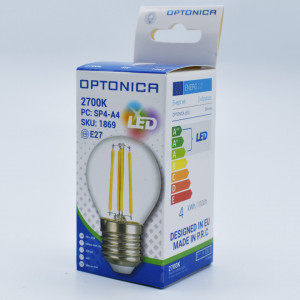 Bec LED Vintage filament Optonica, 4W(32W), E27, G45, 400 lm, lumina calda (2700K), clasa energetica F