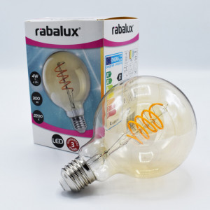 Bec led Vintage Filament Rasucit 4W(28W), E27, G95, 300lm, lumina calda(2200K), auriu, Rabalux