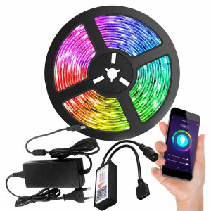 Kit Banda LED Smart 5050, RGB, 10m (2x5m), Interior, Control prin Telefon, Sincronizare pe Muzica, Control Vocal, Timer, Controller+Alimentare [1]- savelectro.ro