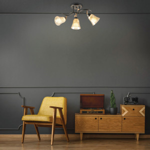 Lustra Peach, 3 becuri, dulie E27, aurie, neagra, ambra, metal, sticla, Klausen [5]- savelectro.ro