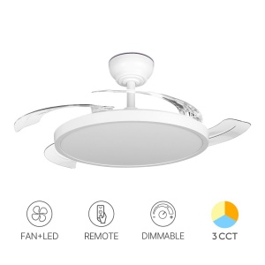 Plafoniera LED cu ventilator, Braytron, 32W+30W, CCT, lumina calda/neutra/rece, alb, telecomanda