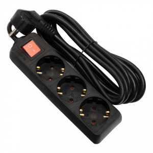 Prelungitoare Electrice, Prelungitor 3 prize 1.5 metri, cablu 3x1.5, max 16A, cu intrerupator, negru, Strohm - savelectro.ro
