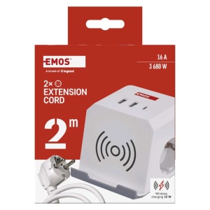 Prelungitor cub, 2m, 2 prize USB-A USB-C, Qi, alb, Emos [5]- savelectro.ro
