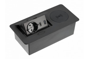 Priza incorporabila dreptunghiulara, 1 priza schuko, 2 USB A, cablu 1.5 m, neagra, incarcare wireless, GTV [1]- savelectro.ro