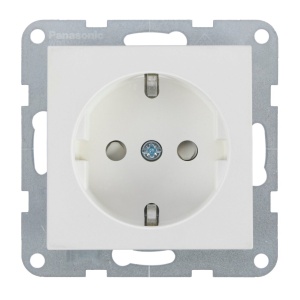Prize si intrerupatoare, Priza simpla cu impamantare, protectie copii, 16A, IP20, Seashell, Panasonic Karre Plus 55 Soft Touch - savelectro.ro