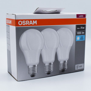 Set 3 becuri led 10W (75W), E27, 1055 lm, lumina neutra (4000K), opal, Osram