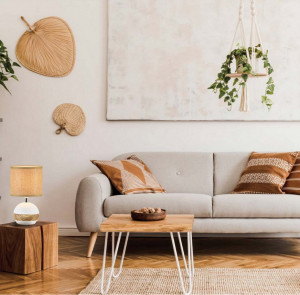 Veioza Kharim, 1 bec, dulie E14, cu intrerupator, alba, maro, gri, ceramica, textil, Klausen [2]- savelectro.ro
