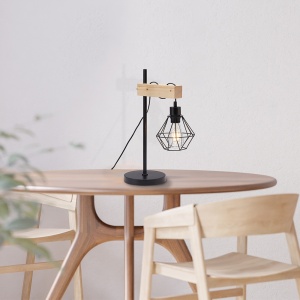 Veioza Wooden BR-BV02-00025, cu intrerupator, 1xE27, neagra+naturala, IP20, Braytron [2]- savelectro.ro